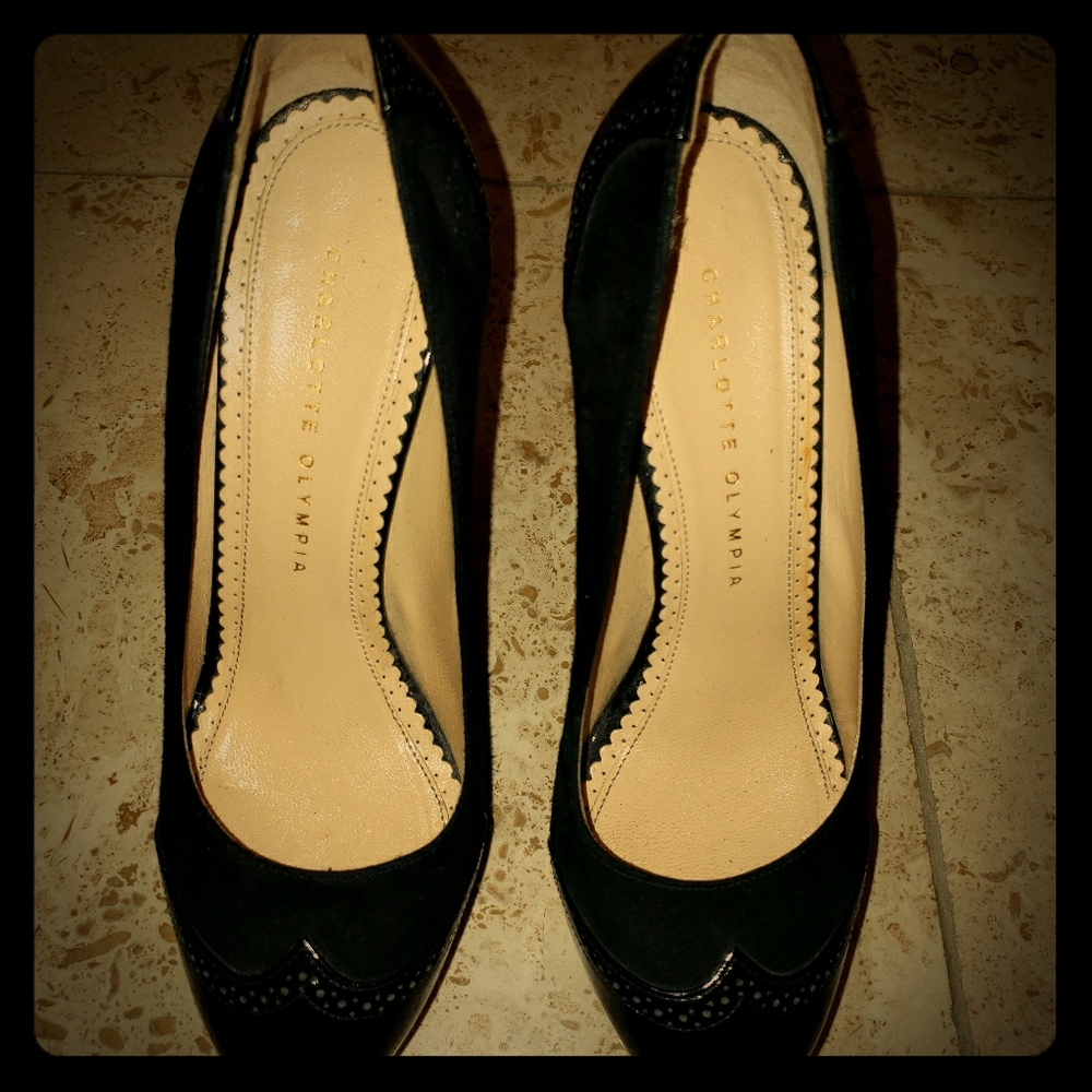Charlotte Olympia Black suede/leather pumps